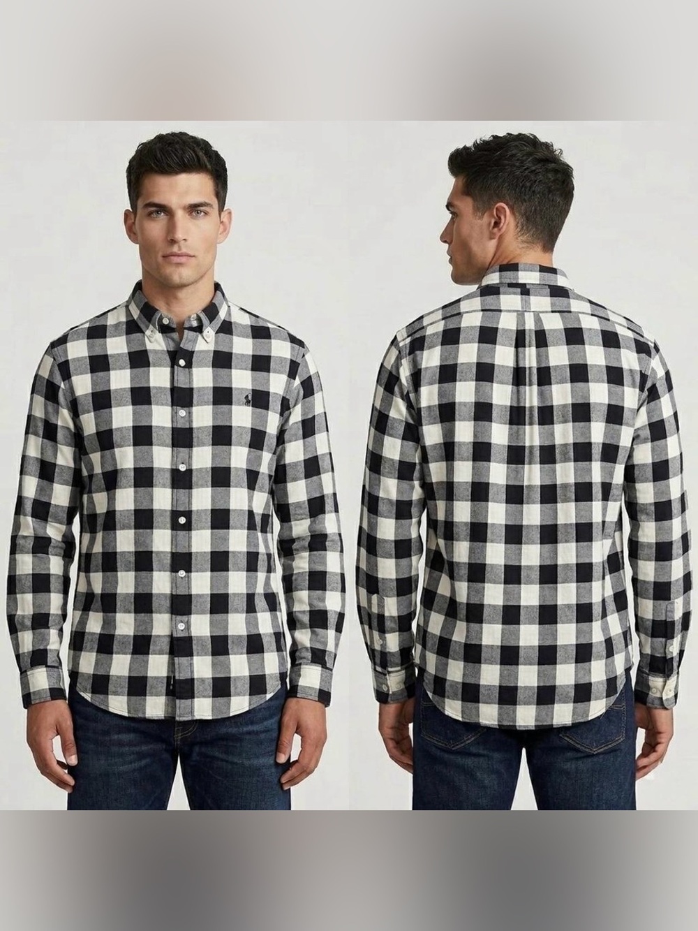 Ralph Lauren Black and White Buffalo Check Button-Down Cotton Shirt XXL